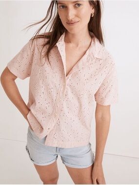 Madewell Light Pink Eyelet Button-Front Shirt